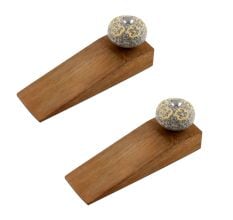 2 Pieces Light Yellow Floral Crackle Wooden Door Stopper